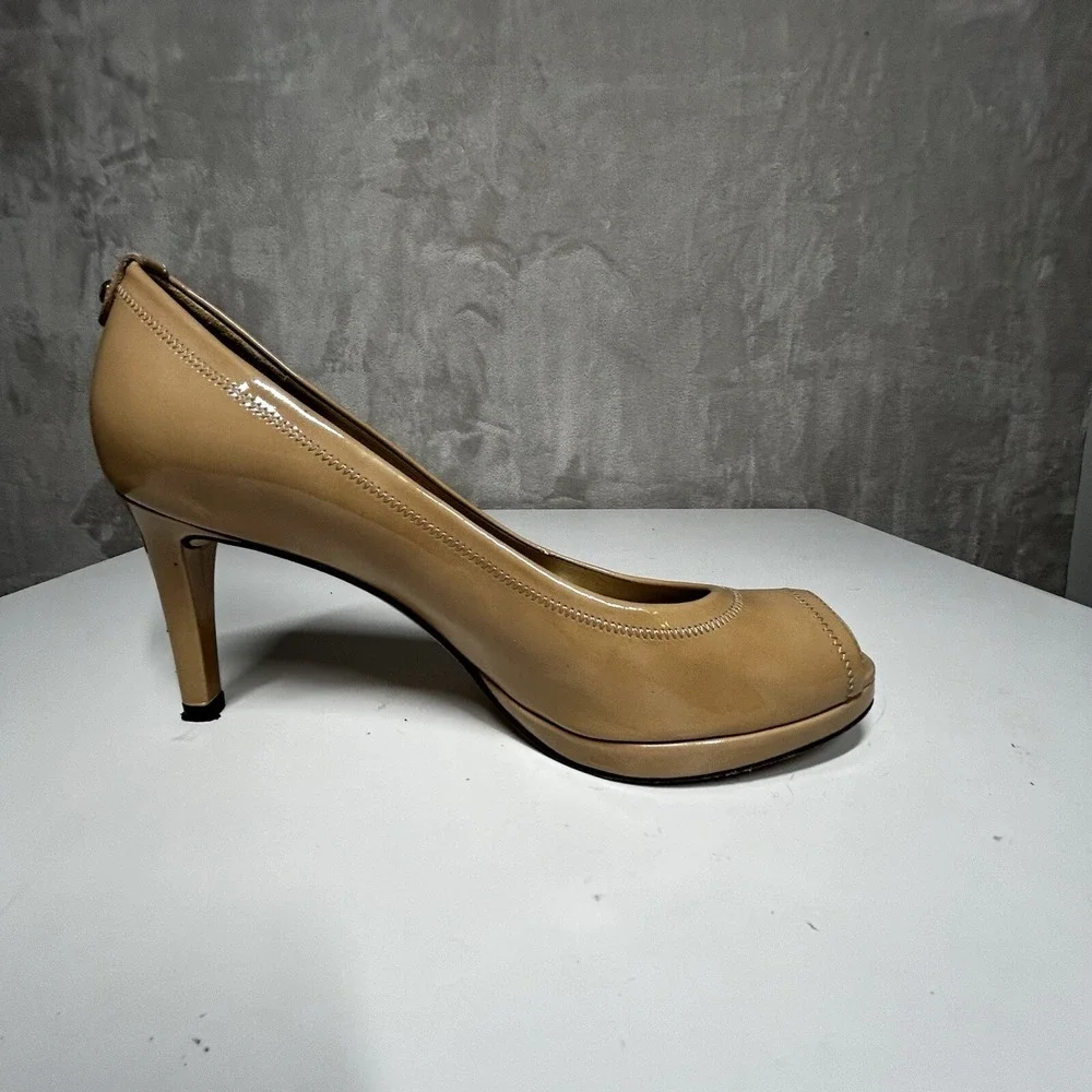 Stuart Weitzman Annabelle Adobe Aniline Pumps Size 8.5 Heels Patent Leather Nude